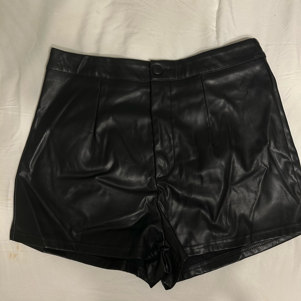 Black Faux Leather Women's Shorts